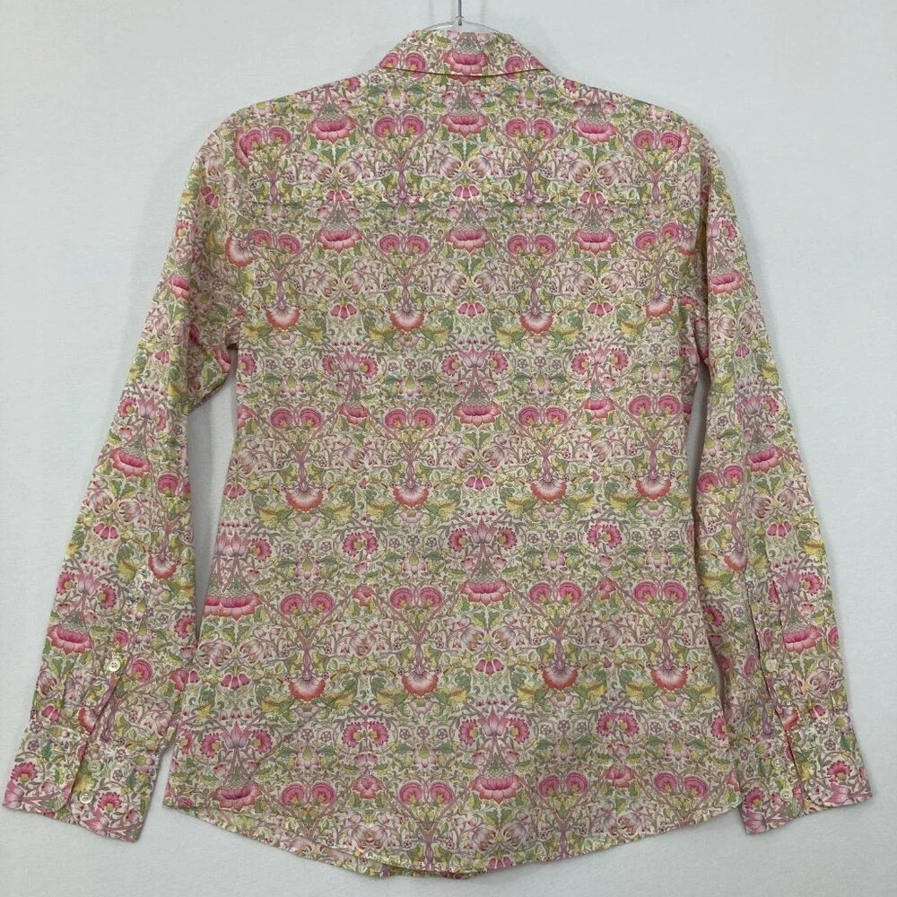 J. Crew sz 2 Liberty Art Fabric Pink Green Floral Lodden‎ Print Button Up Preppy